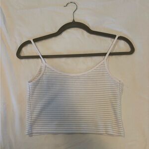 Brandy Melville Striped White and Light Blue Cropped Tank Top